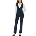 thumbnail image 2 of INSPIRE CHIC Women's V Neck Belted Sleeveless Straight Leg Elegant Suspenders Jumpsuit XS Dark Blue, 2 of 5
