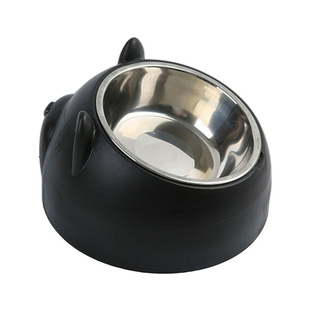 Comedero inclinado para perros, fácil de limpiar, resistente, para mascotas, con dibujos animados, inclinado para gatos. Negro