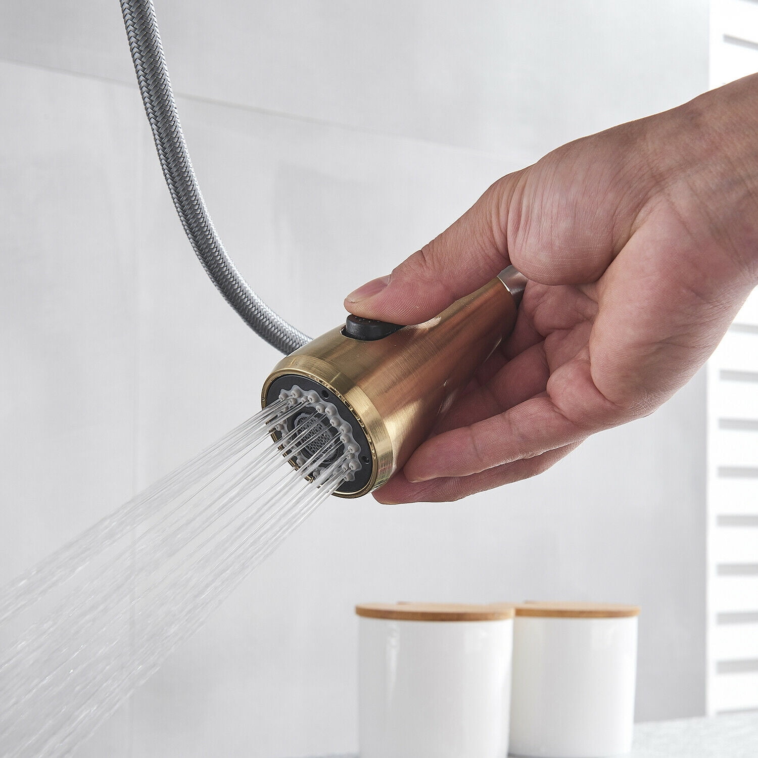 Brushed Gold Kitchen Sink Faucet Pull Down Mixer with Cover