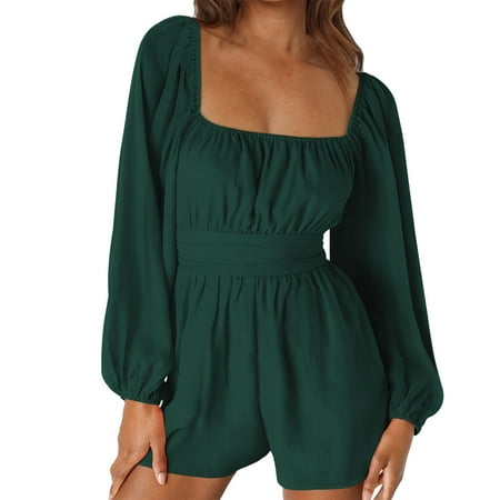 

Womens Summer Backless Tied Long Sleeved Jumpsuit Casual Comfortable Shorts Jumpsuit Super Romper for Women Olive Jumpsuit