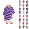thumbnail image 1 of T-shirts Rayés pour Femmes 2026 Été à la Mode Manches Courtes Col Rond Confortables Légers, 1 of 4