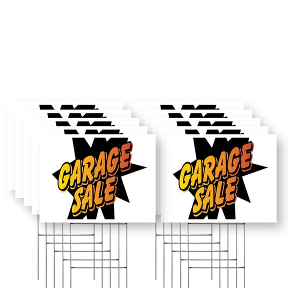 Garage Sale Yard Sign 10 Pack of 12 Inch x 16 Inch Single Sided Weatherproof Heavy-Duty Plastic with Stake | Local Bargains, Neighborhood Events, Bold Signage | Made in USA