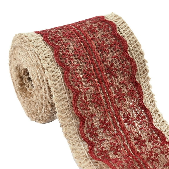 Burlap Hessian Strap Art Crafts Lace Ribbon Roll Trim Edge 2.2 Yards for Wedding Khaki,Burgundy