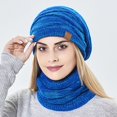 thumbnail image 2 of Womens Slouchy Winter Beanie Hats Scarf Set,Warm Fleece Lined Knit Hat Skull Cap with Neck Warmer Ski Hat Beanie for Women(Blue), 2 of 4