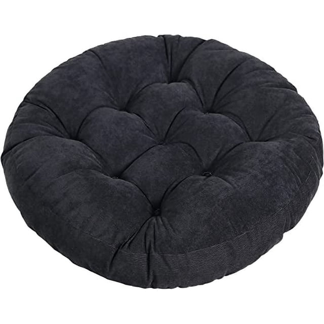 Nvzi Cojines de suelo Cojines redondos Cojines para silla Cojines para asiento de exterior para sentarse Meditación Yoga Sala de estar Sofá Balcón 22x22 pulgadas, Negro