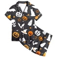 thumbnail image 4 of RUTAYY Girls Short Sleeve Top and Shorts Pajama Set Lapel Halloween Classic Halloween Element Pattern Graphic Soft Night Suit Dark Gray, 4 of 4