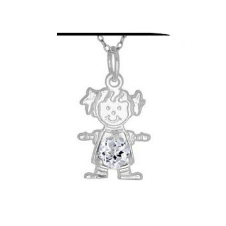 Rhodium Plated Charm - Clear Cubic Zirconia April Birthstone Charm Rhodium Plated Sterling Silver