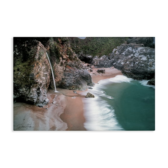 Stupell Industries Tropical Waterfall Cliffs Coastal Painting Gallery Wrapped Canvas Art Print Wall Art, 24 x 16