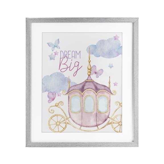 Dream Big Fantasy Carriage Gray Framed Print Under Glass, design by Kim Allen