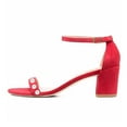 thumbnail image 3 of YDN Women Elegant Round Open Toe Pearl Studded Single Strap Sandals Ankle Buckle Strap Block Low Heels Dressy Shoes Size 6 Red, 3 of 4