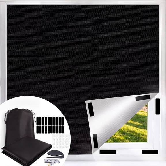 Rental-Friendly No Drill Blackout Blinds, 79" x 59" Damage-Free Full Black Out Window Cover & Shades with Easy-Open Velcro Tapes, DIY Temporary Blinds for Night Shift Workers, Bedroom and RV