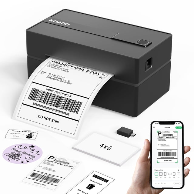 KNAON Imprimante d'Étiquettes Thermique Bluetooth, Imprimante d'Étiquettes d'Adresses Thermique Portable 4x6 pour Petites Entreprises, Compatible avec iP