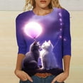 thumbnail image 2 of Zylarhe Womens T Shirts Women's Casual Cat Print T-Shirt Valentine's Day Themed Round Neck 3/4 Sleeve Soft Comfortable Fashion Top, 2 of 4