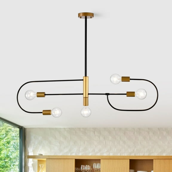 Kohen Matte Black   Matte Gold Metal Linear Chandelier