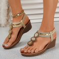 thumbnail image 5 of Fiaer Platform Wedge Sandals for Women Fashion Summer Boho Rhinestones Gladiator Open Toe Low Heel Sandals Lightweight Outdoor Sandals Gold 6, 5 of 9