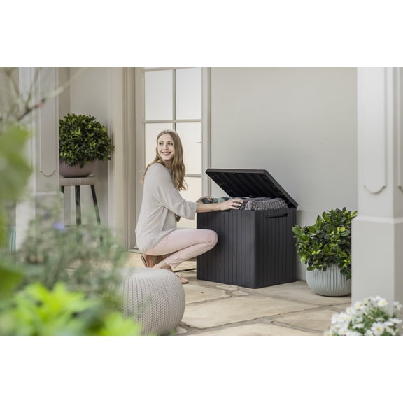 Keter City Box 30 Gallon Durable Resin Outdoor Deck Box Storage Organization, Gray