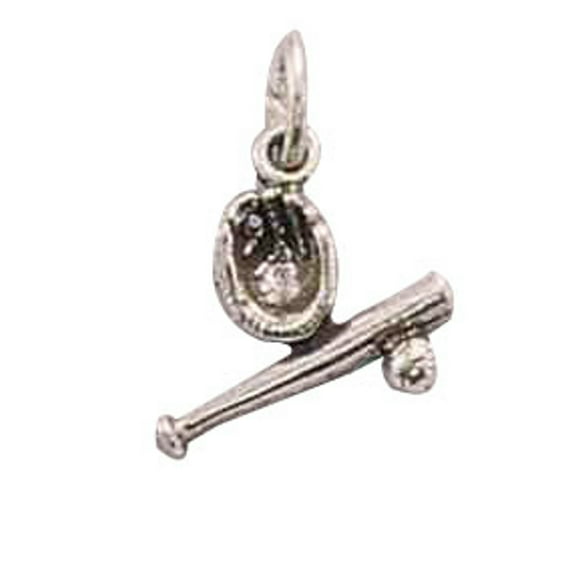 Sterling Silver 16" .8mm Box Chain 3D Mini Baseball Glove Bat Ball Pendant Necklace