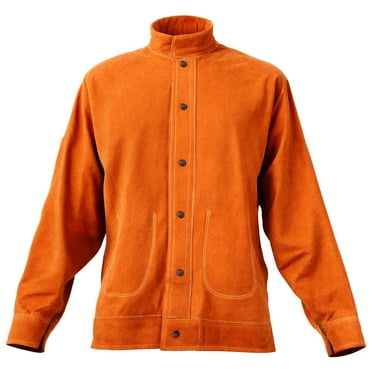 KFFKFF Fire-Proof Welding Coat - Medium, Robust Leather Welding Outerwear, Water-Proof and Heat-Proof Protective Garment with Press Studs, 4 Compartments & Modifiable Wristbands