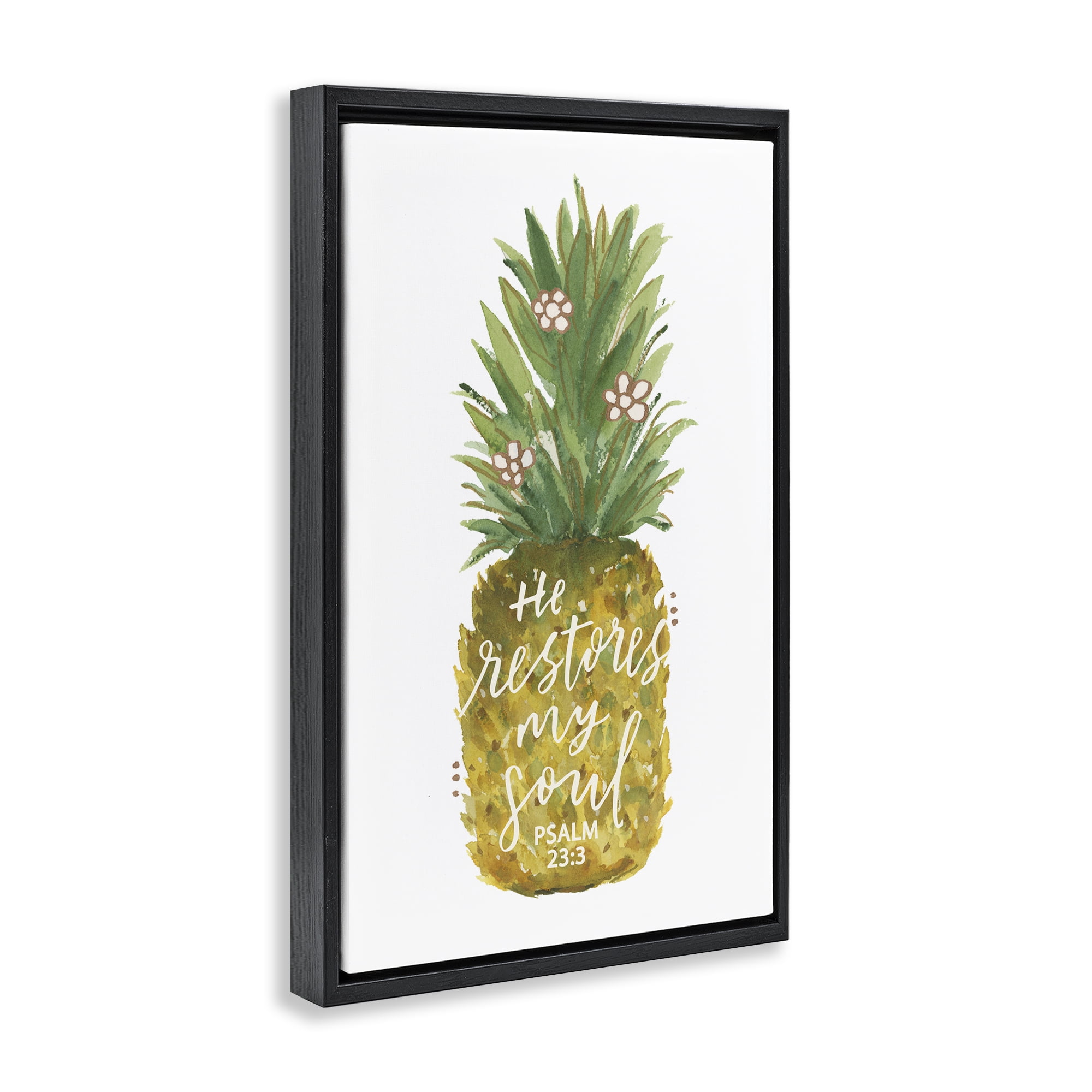 Stupell Industries Restores My Soul Pineapple Religious & Spiritual Painting Black Floater Framed Canvas Art Print Wall Art, 21 x 31