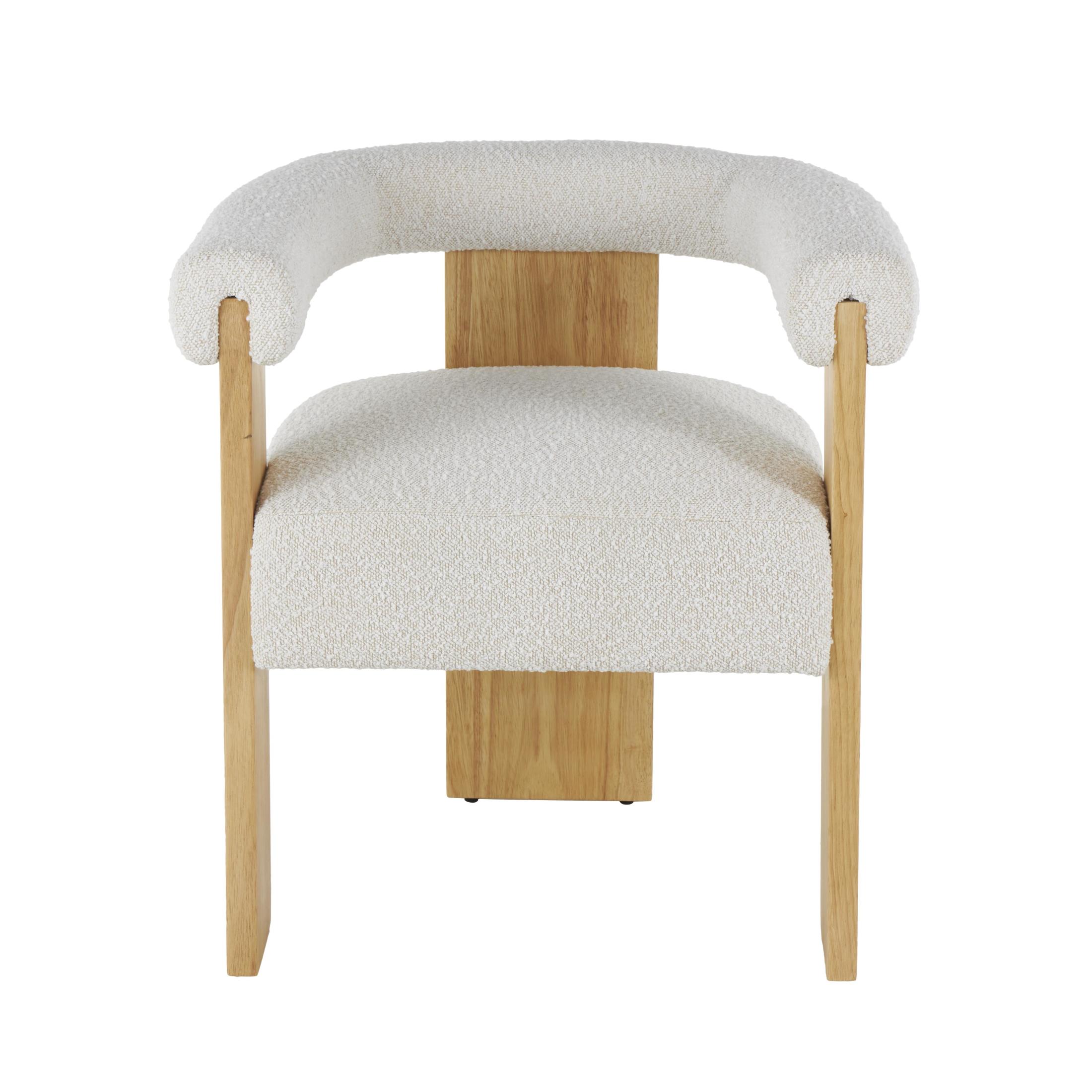 DecMode Polyester Curved Back Mid Century Modern Round Boucle Lounge Chair with Light Brown Wood Frame, Cream