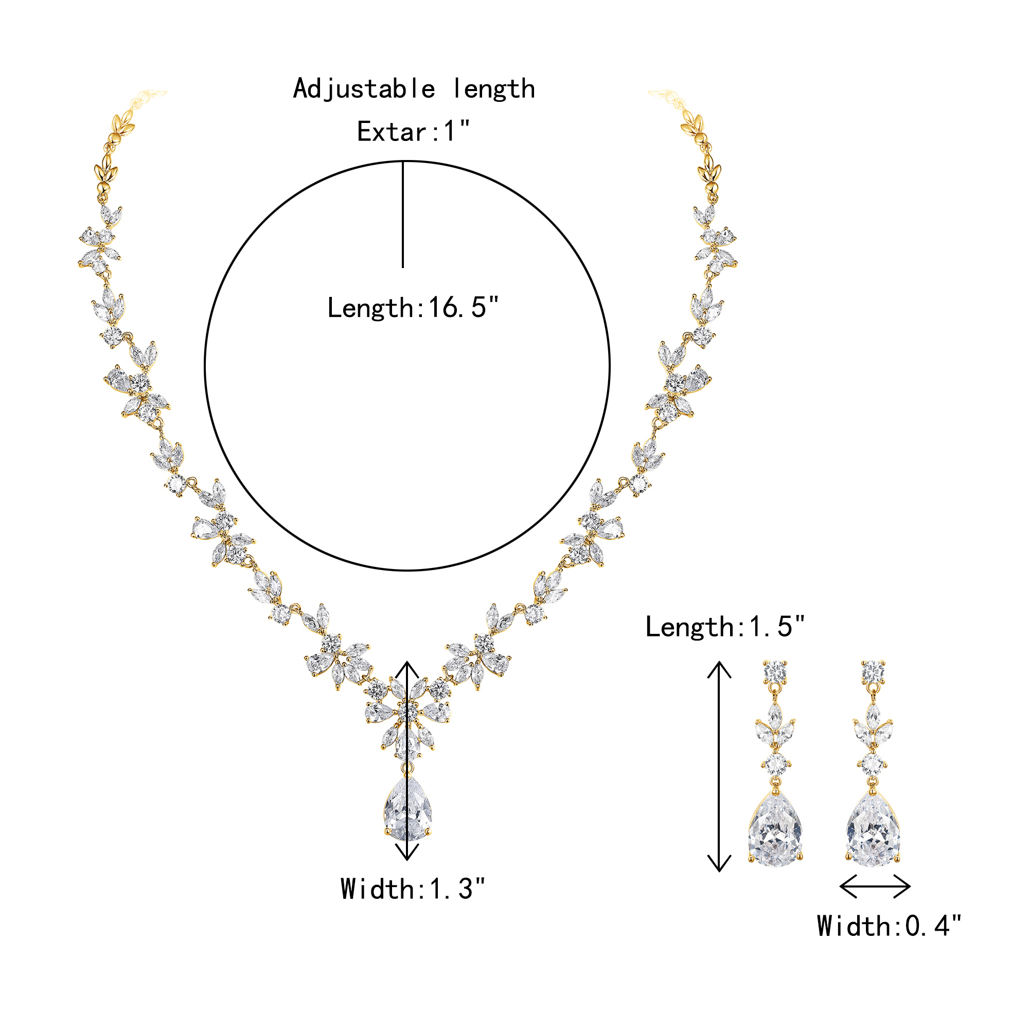 Wedure Bridal Jewelry Set for Bride, 14K Gold Plated Gorgeous Marquise Cubic Zirconia Flower Necklace Dangle Earrings Sets Wedding Bridal Prom Party Jewellry - image 5 of 5