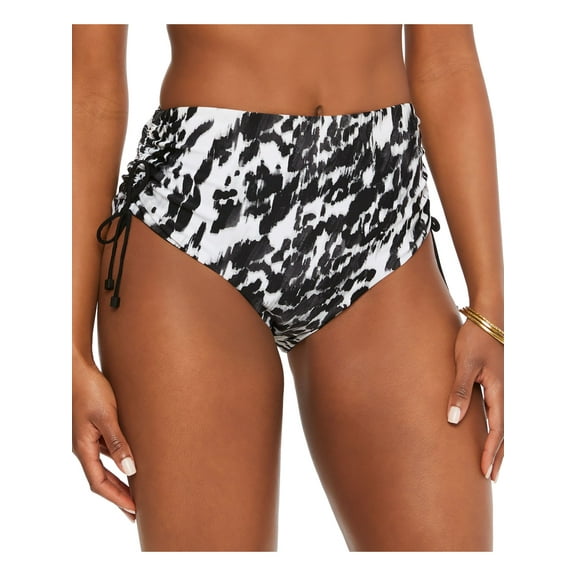 BAR III Women's Black Printed Stretch Drawstring Lined Full Coverage Tie Heat Wave High Waisted Swimsuit Bottom XL