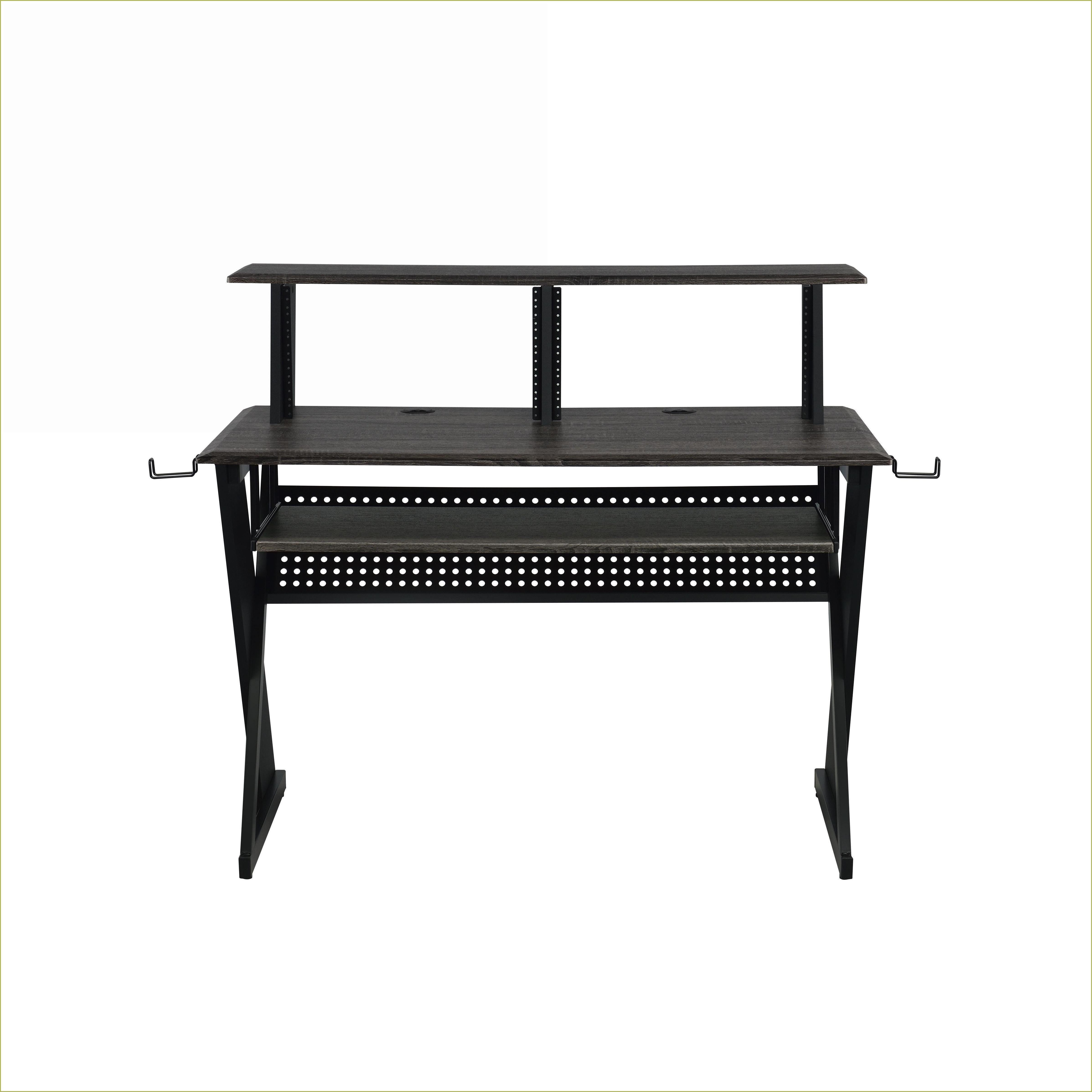 Desks for Music with Keyboard Tray, Earphone Rack & Cord Management | Black | Metal & Wood