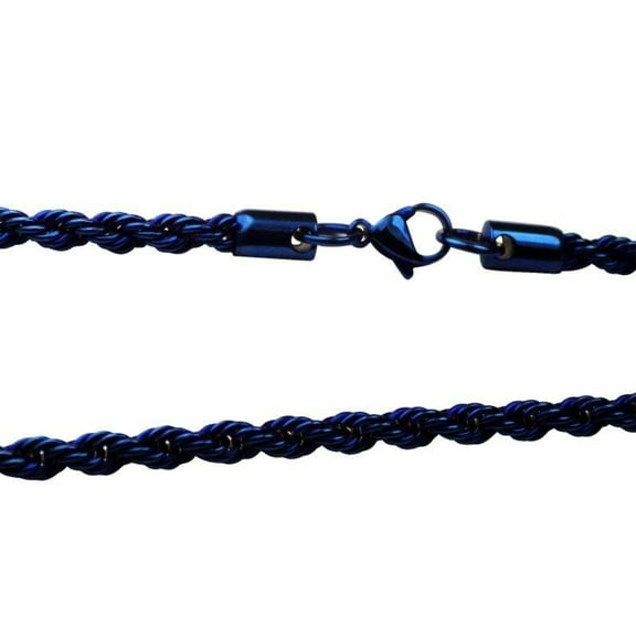 Electric Blue Rope Chain Necklace Stainless Steel 4mm 20-30-in