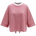 thumbnail image 6 of Womens Tops 2026 Striped Tie Back Short Sleeve T Shirts Crewneck Casual Loose Basic Tee Summer Outfits, 6 of 9