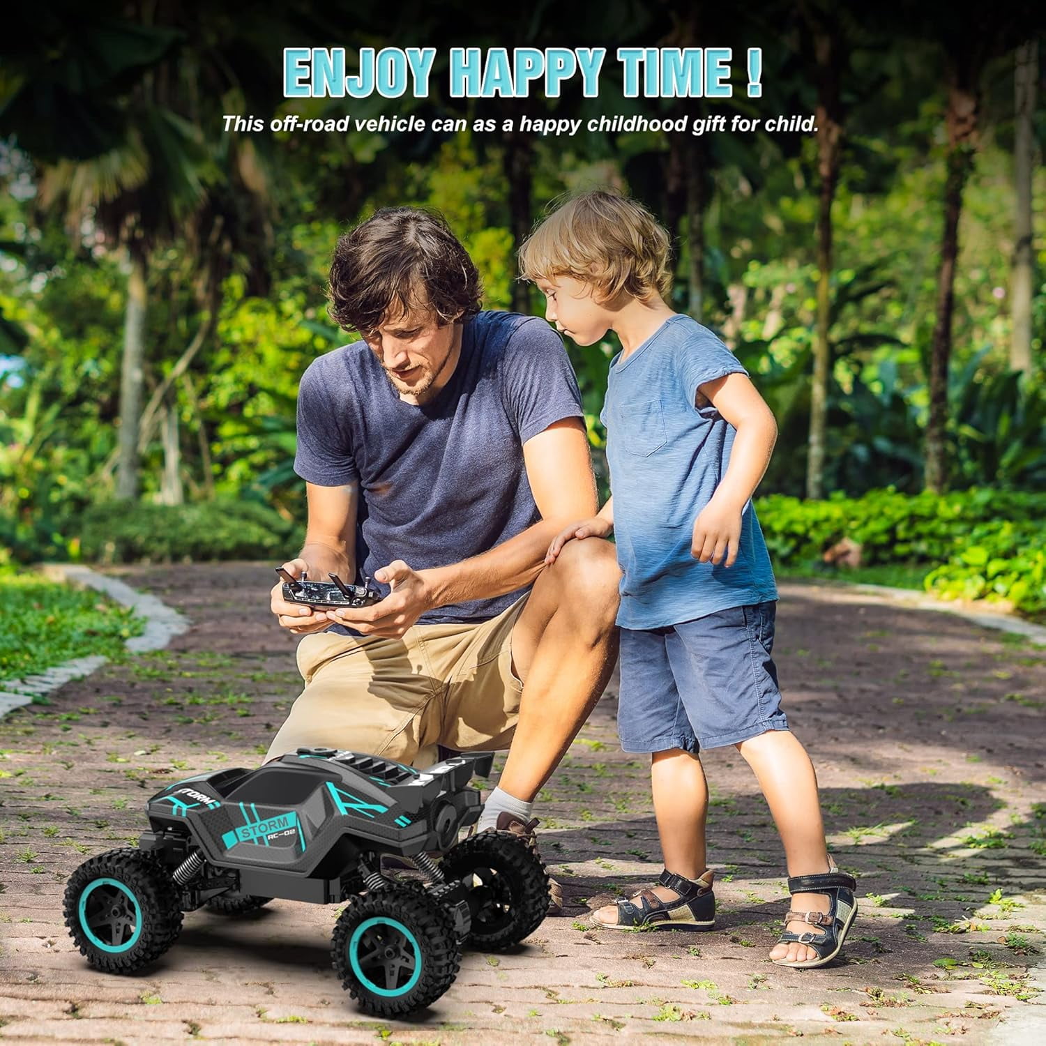 HNH 1:16 RC Car Remote Control Car, RC Monster Truck with Lights and Spray Function, All Terrain Off Road RC Monster Vehicle Truck for Kids, 2400Mah Battery