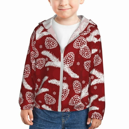 

Sun Hoodie for Kids Christmas Holiday Pinecone Long Sleeve Swim Fishing Shirts Sun Protection Zip Up Jacket Clothing Athletic Hoodie