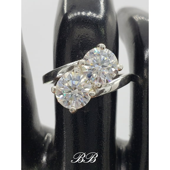 7mm Two Stone Moissanite, Toi Et Moi Bypass Ring, Non-plated 925 Sterling Silver or Gold