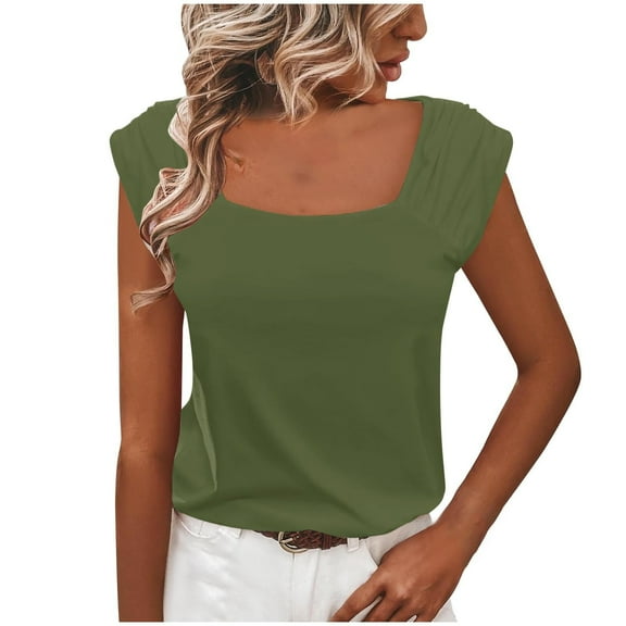 TKLPEHG Womens Tank Tops Square Neck Basic Shirt Loose Solid Color Fashion Lightweight Sleeveless T Shirt Casual Summer Clothes Comfy Blouses (Army Green,XXL)