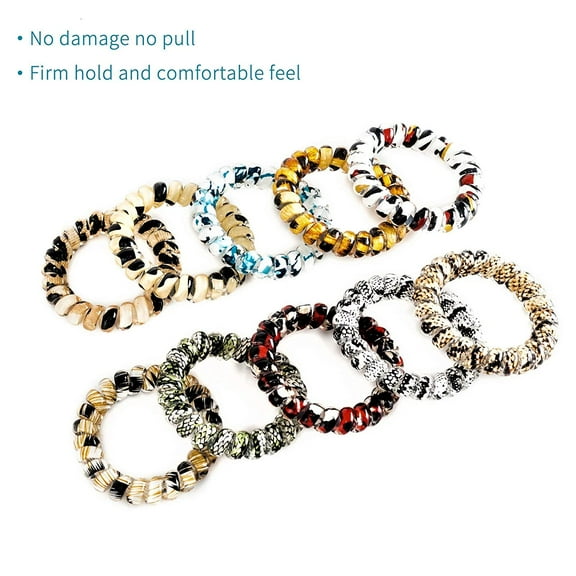 30pcs Spiral Hair Ties, Leopard Pattern, No Crease Coil Hair Ties for Thick Curly Hair, Girls, and Women