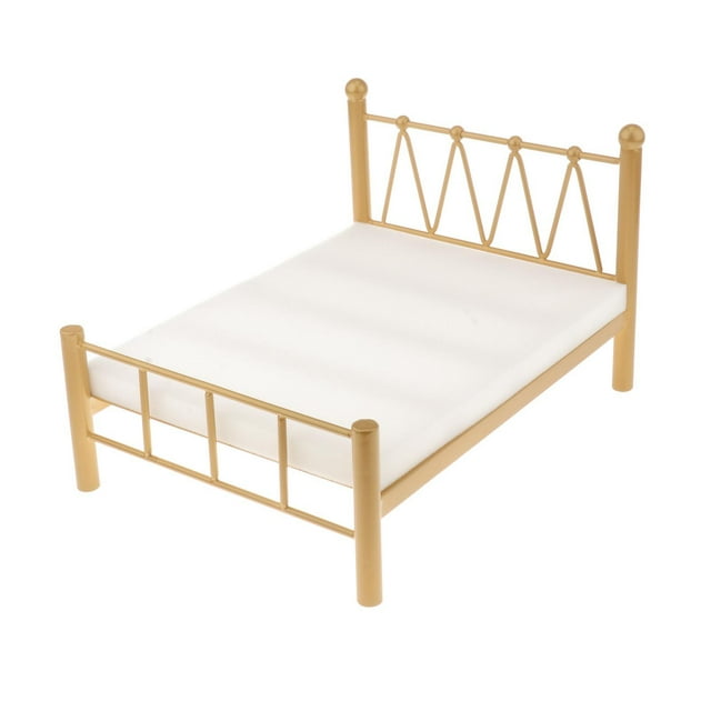 Conjunto de muebles y accesorios para el hogar para dormitorio de muñeca Blythe a escala 1/16 Cama doble Gold