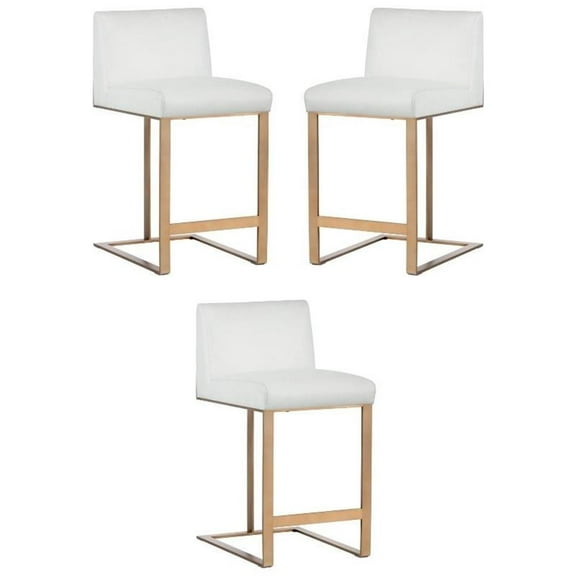 Home Square Dean 26" Modern Counter Stool in White/Antique Brass - Set of 3