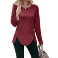 thumbnail image 5 of Hanerdun Women Irregular Blouses Female Crew Neck Long Sleeve Tops Red L, 5 of 6
