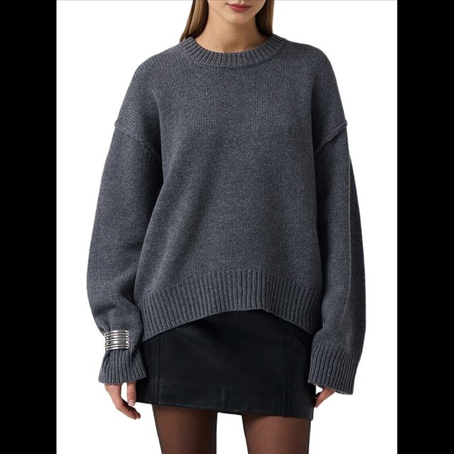 Suéter de Mujer, Cuello Redondo, Larga, Holgado, Tejido Suave, Dobladillo Acanalado, para Otoño e Invierno. Gris Oscuro Talla Única