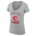 thumbnail image 2 of Women's G-III 4Her by Carl Banks Heather Gray Calgary Flames Super-Slim Fit Lightweight Team Logo Graphic V-Neck T-Shirt, 2 of 3