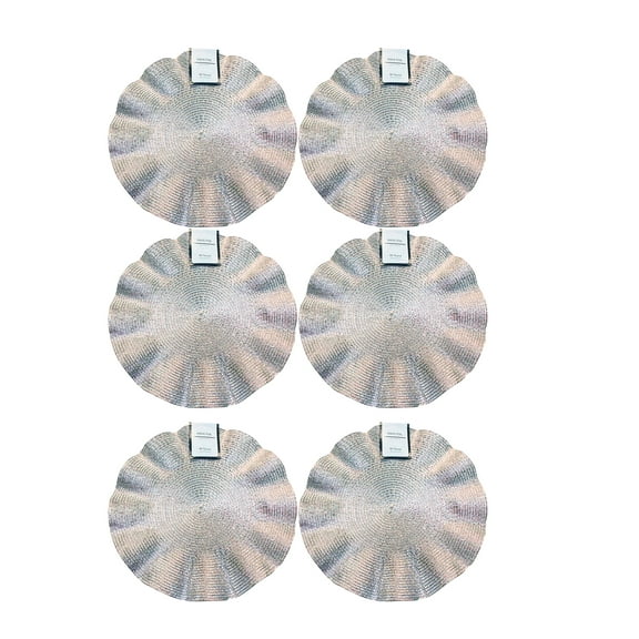 Wave Foil 15 Inch Round Placemat SILVER 6 pcs