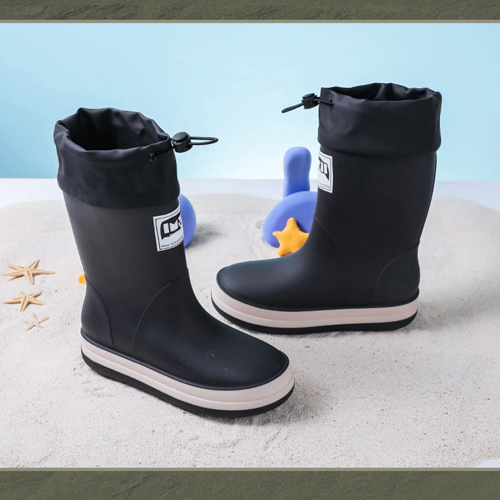 eczipvz Rain Boots Boys Girls Boys Toddler Rain Boots Waterproof with Easy on Handles for Toddler/Little Kid/Big Kid Black,9