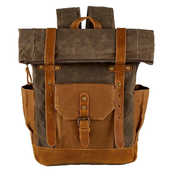 Cole Wheeler P7505 Vintage Waxed Canvas and Leather Rolltop Backpack