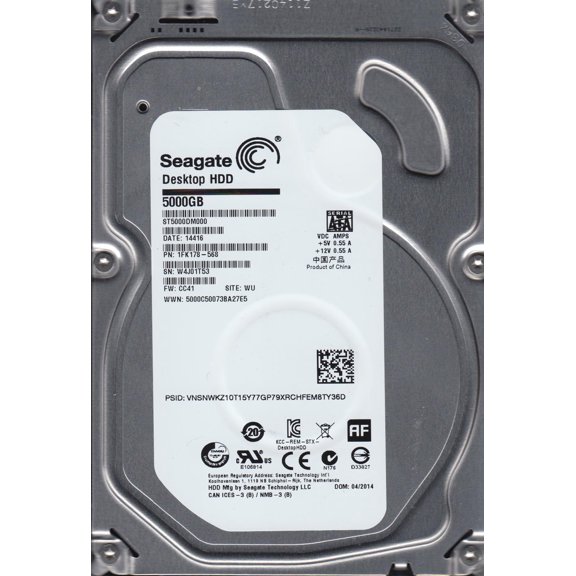 ST5000DM000, W4J, WU, PN 1FK178-568, FW CC41, Seagate 5TB SATA 3.5 Hard Drive