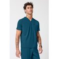 thumbnail image 5 of Cherokee Infinity Men's Partial Zip V-Neck Scrub Top with 3 Pockets Rib-Knit Side Panels Plus Size IN702A, 2XL, Caribbean Blue, 5 of 7