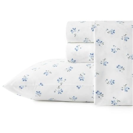 Stone Cottage - Queen Sheets Cotton Percale Bedding Set Crisp & Cool Home Decor (Blue Sketchy Ditsy Queen)