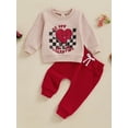 thumbnail image 3 of Elippeo Baby Boys Pants Set, Long Sleeve Crew Neck Letters Heart Print Sweatshirt with Elastic Waist Sweatpants Valentine’s Day Outfit 3 6 12 18 24 Months 3 Years, 3 of 9