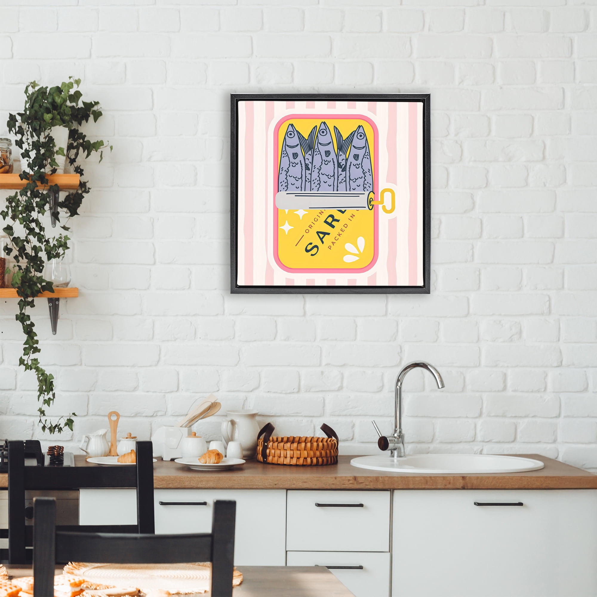 Stupell Industries Yellow Sardine Tin Black Framed Floater Canvas Wall Art, design by Creative Studio