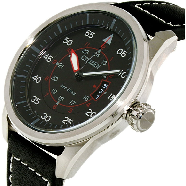 Citizen Men s Eco Drive Black Leather Strap Watch AW1361 01E