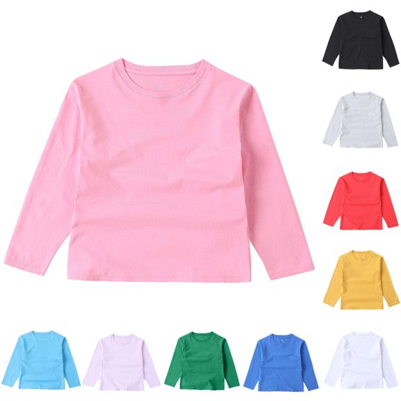 Swuxness Boys Long Sleeve Round-Neck Blouses Casual Shirts Solid Color Lightweight Crew Neck Basic Top
