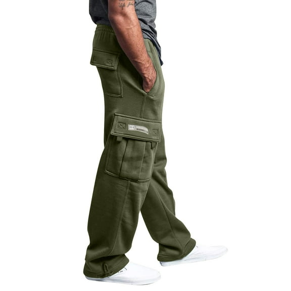 Cargo Sweatpants for Men Multi Pockets Cotton Straight Leg Sweatpants Outdoor Baggy Drawstring Joggers Hiking Pants Army Green 5XL